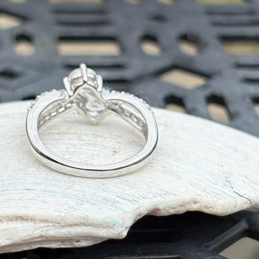 Genuine Lab Created 1.60 ct White Sapphire Bypass Ring Size 7 Sterling Silver